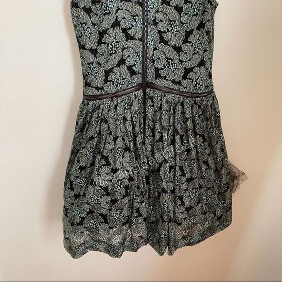ALEXIS Green Black Floral Tulle Skirt Mini Dress Medium - Picture 14 of 15